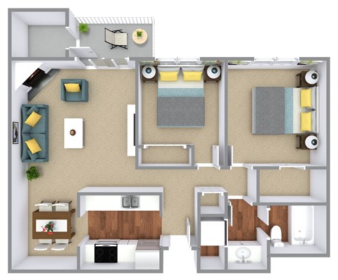Bayview Apartment Homes 2 Bed 1 Bath Floor Plan